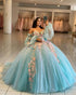 Beautiful Ice Blue Quinceanera Dress with 3D Flowers Floral Sweet 16 Dress Puffy Tulle Ball Gown vestidos de quinceañera
